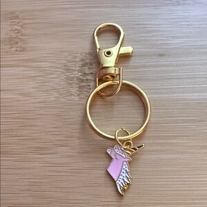 Gold and Pink Keychain with Bird Charm